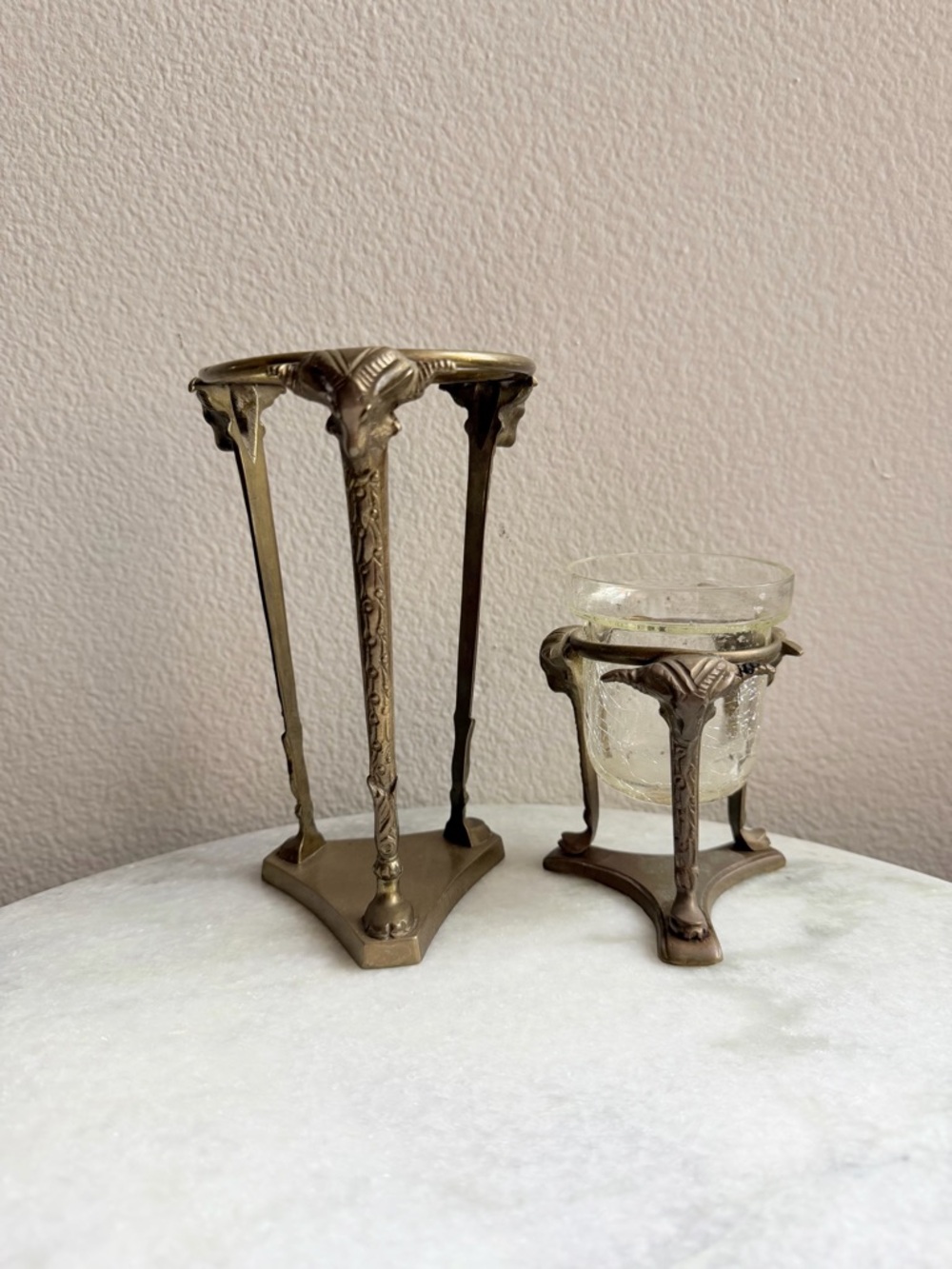 Vintage Brass Ram Head Vase Holders